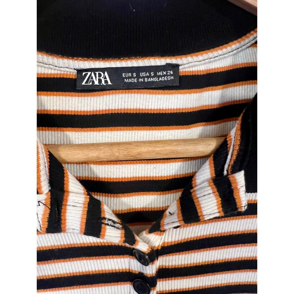 Zara Striped Polo Mini Dress - Jey Aesthetic Essential Y2K Cream Orange Black S - Picture 5 of 6